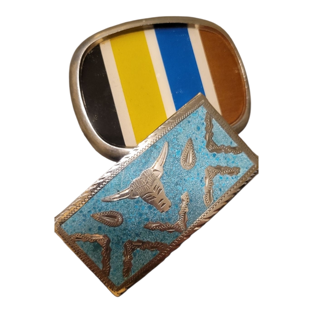 Turquoise Silver Vintage 70's Western Belt Buckles (Lot Of 2)